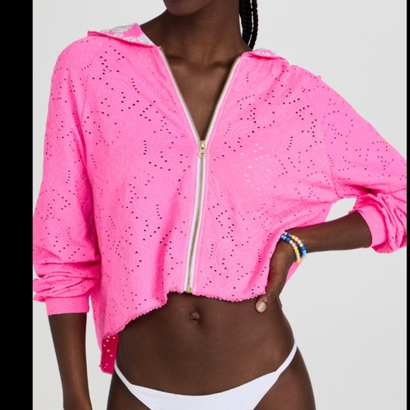 LOVE SHACKFANCY X Hurley Eyelet Paisley Zip Up Hoodie Hot Pink - Picture 2 of 9